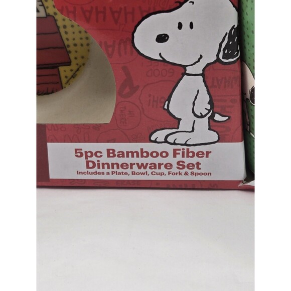 Peanuts Snoopy Charlie Brown Dinnerware Set Bamboo Fiber 5pc Kids Eco Friendly - Picture 2 of 8